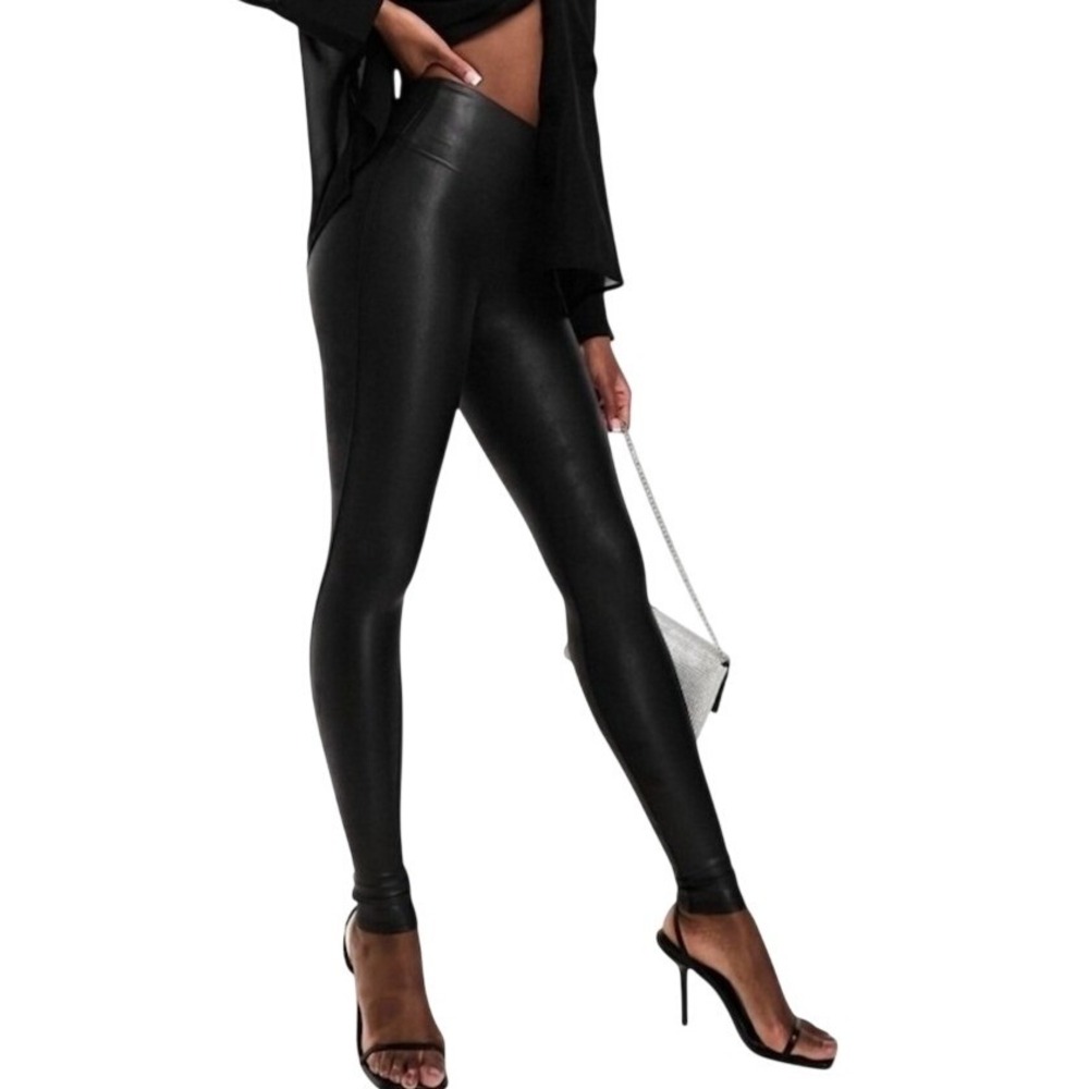 Spanx Faux Leather Leggings Black High Waisted Shaper Pants SMALL